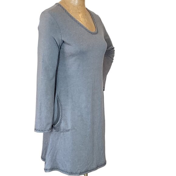 Max Studio Casual Pocket Tee-Shirt Shift Dress/Tunic Embroidered Sz M Gray 279i - Picture 3 of 8